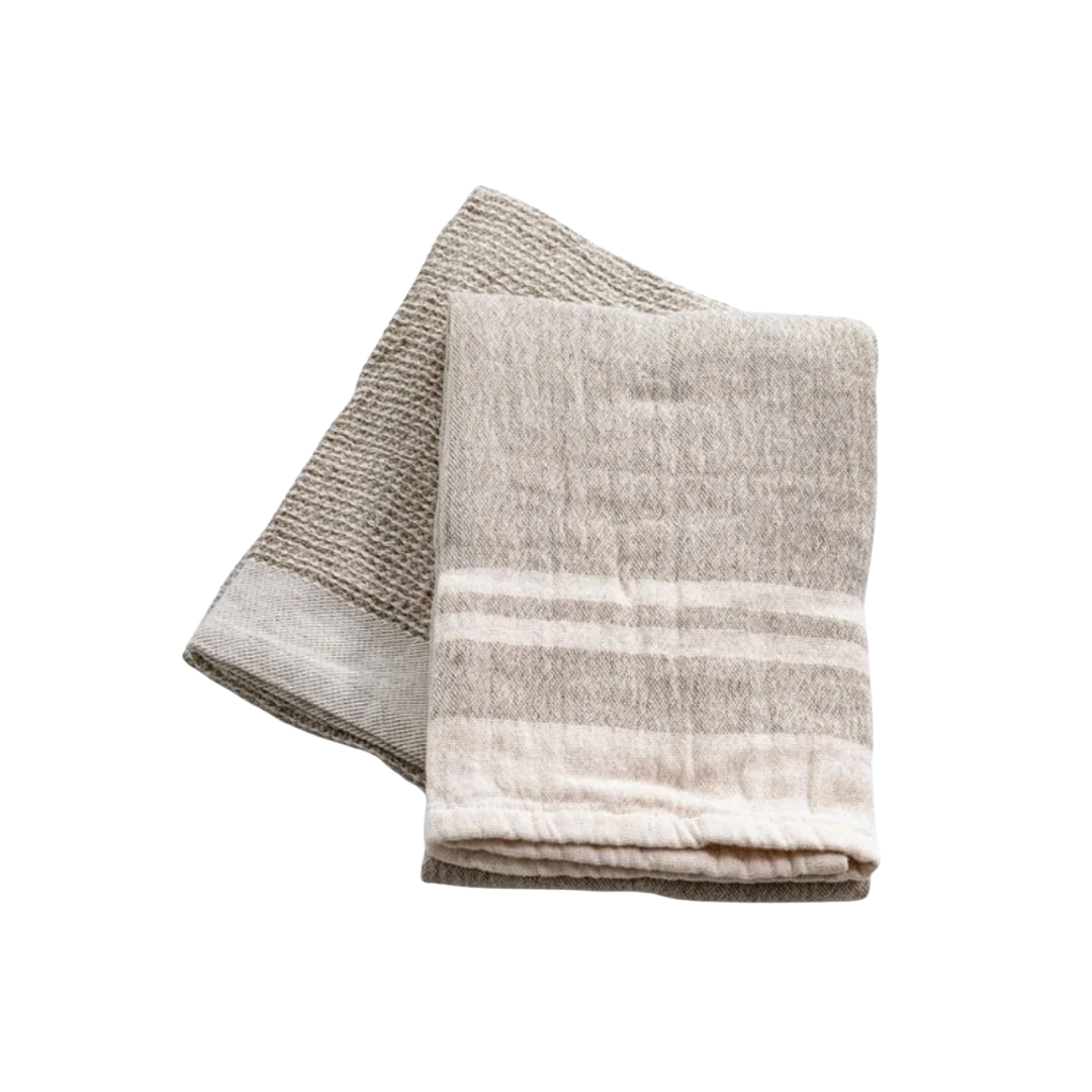 Double Stripe Beige Waffle Dish Towels
