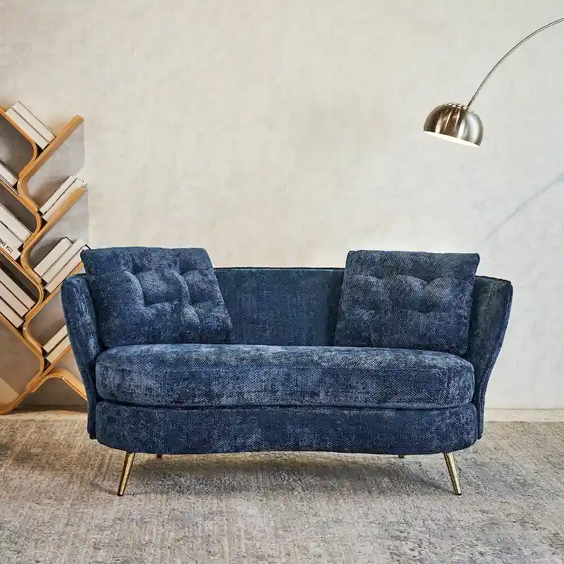 Velvet Loveseat Sofa with Golden Metal Legs for Living Room