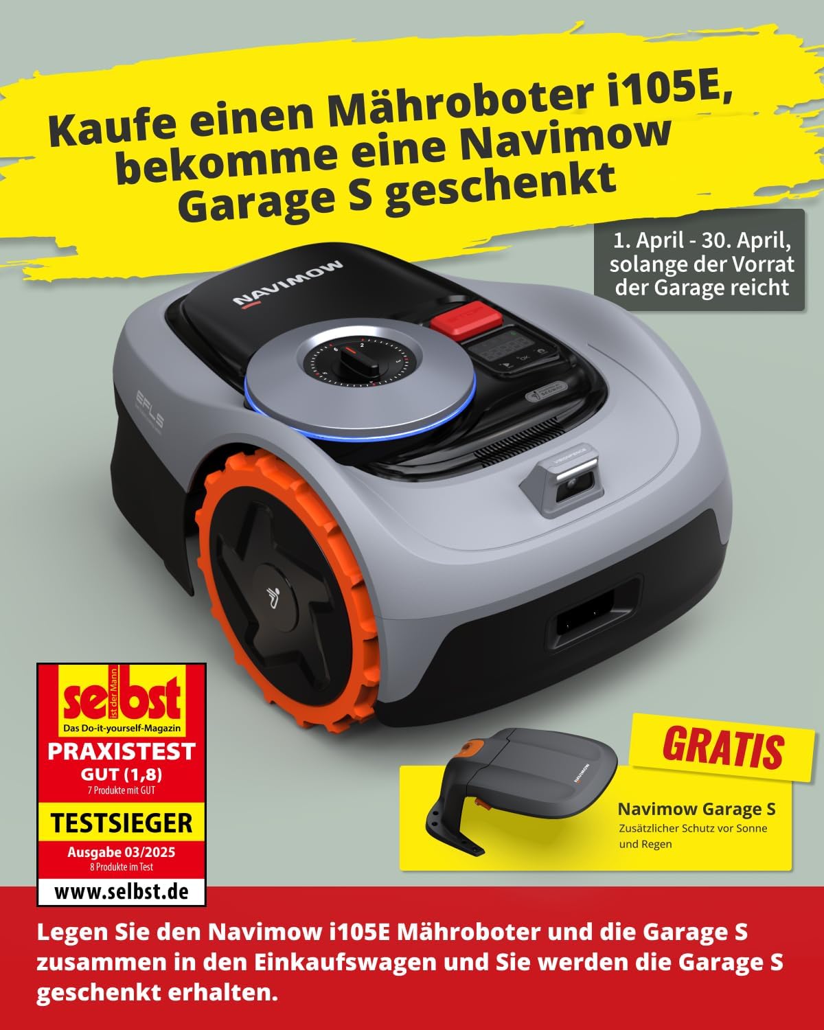 Navimow Garage S, Hochklappbar, Keine Signalblockierung, Schutz vor Sonne und Regen, Zubehör für Mähroboter Navimow i105E, i108E