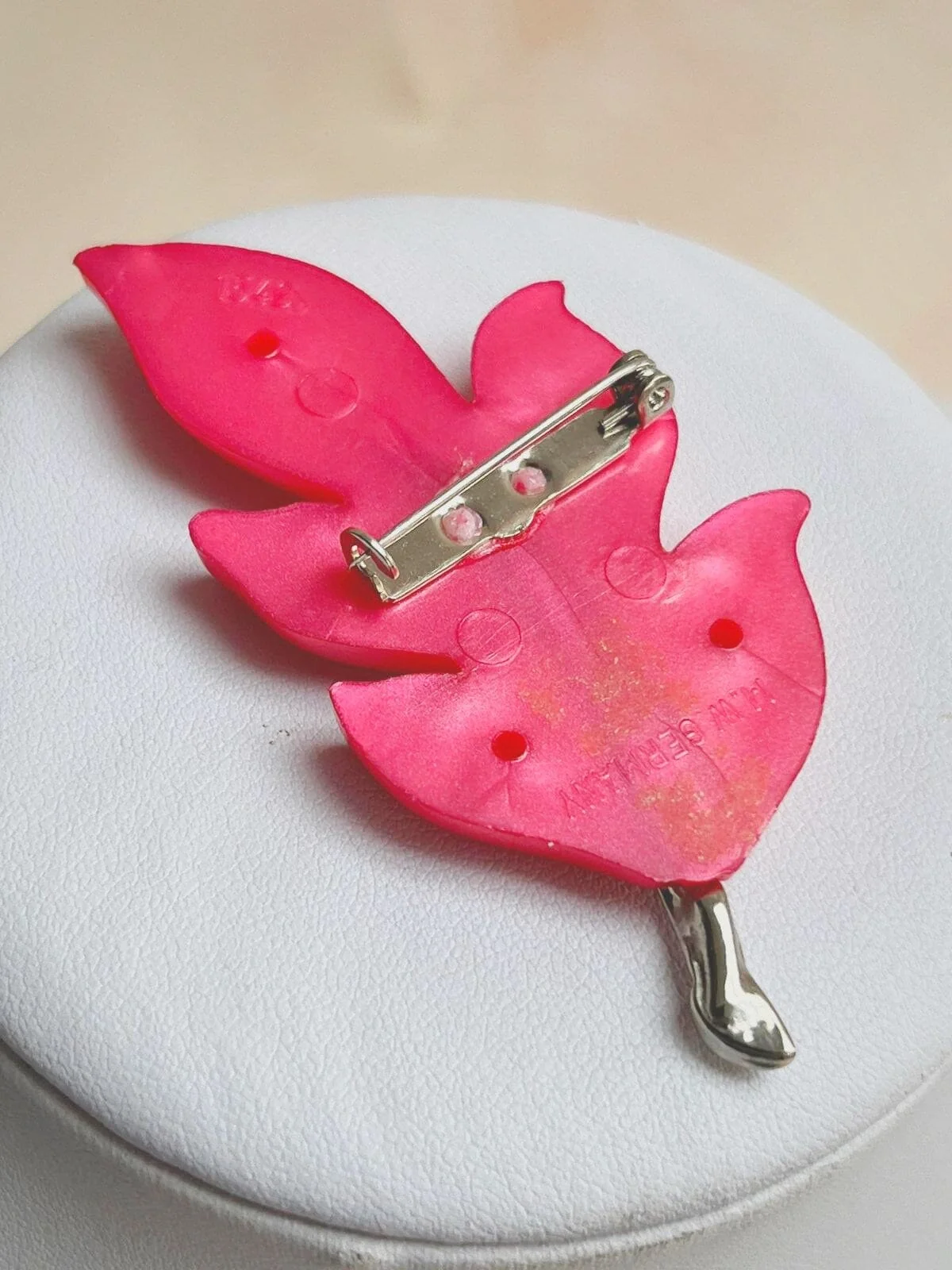 1970s West Germany Pink Lucite Leaf Brooch