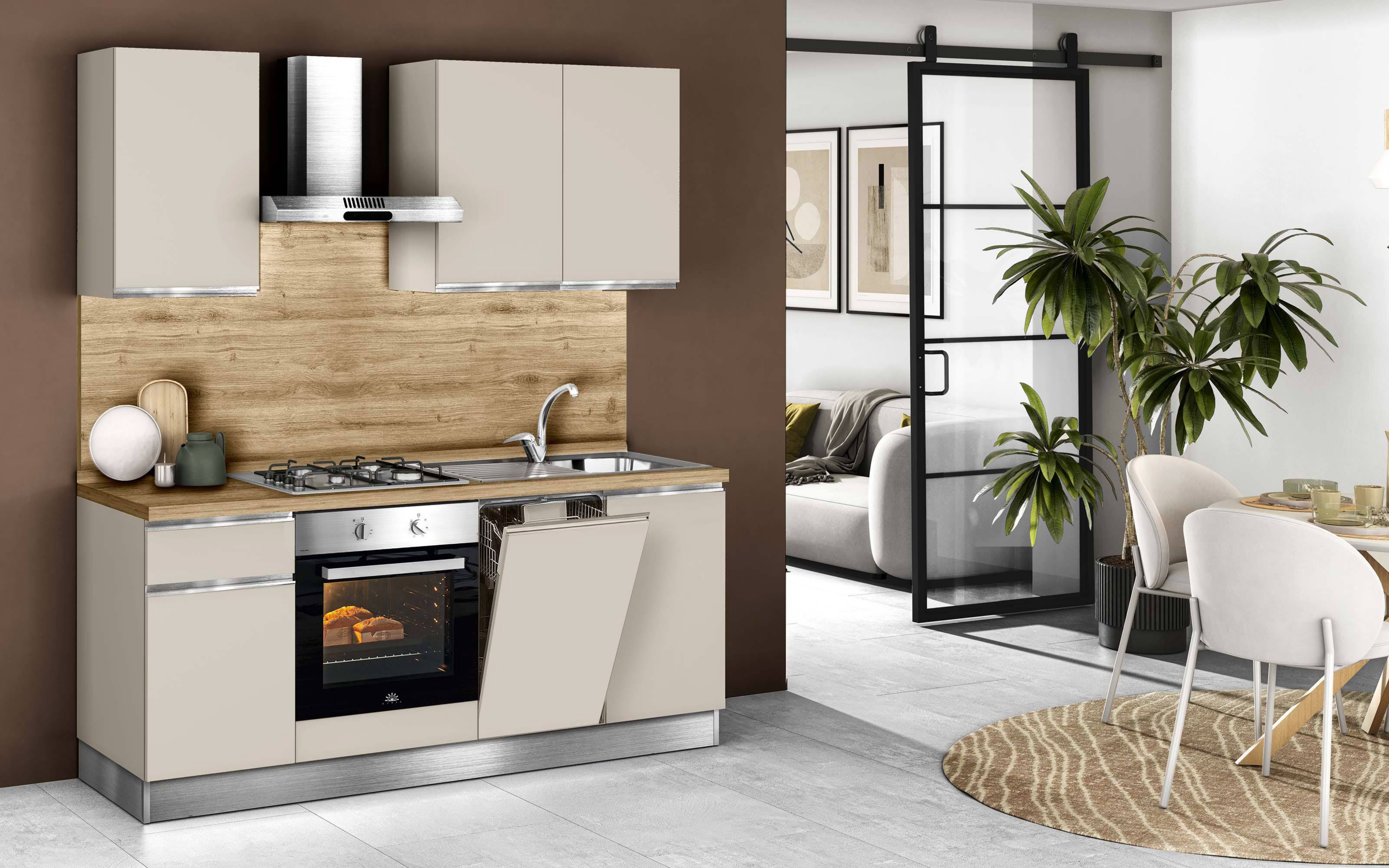 Cucina componibile sinistra predisposta per lavastoviglie Athena line avorio opaco