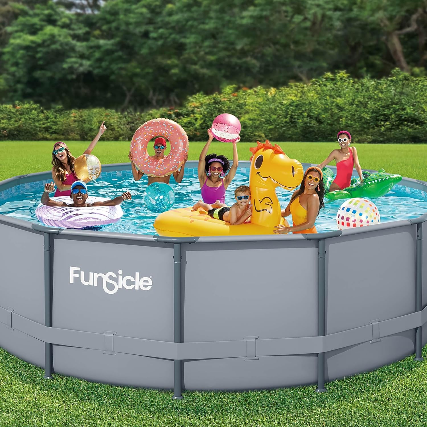 FUNSICLE Piscine Tubulaire Ronde Gris uni Ø4,57m x h1,22m Gris uni Gris uni