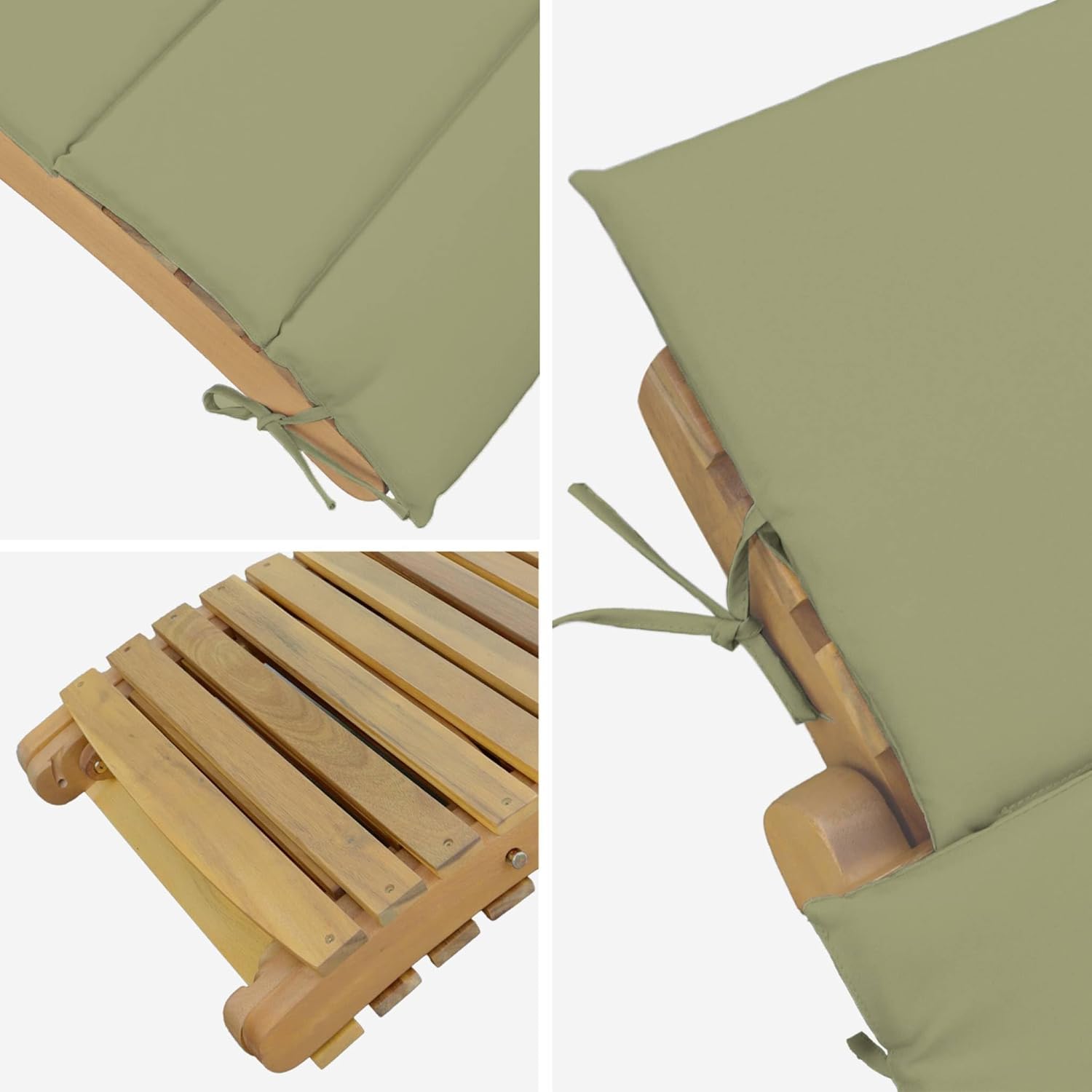 sweeek - 2er Set Liegestühle aus Akzazienholz Laure mit Polyesterkissen, 184 x 55 x 63,5 cm