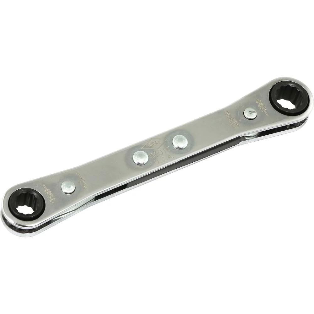 Gray 5002T  ~  3/8 Inch x 7/16 Inch 12 Point Flat Ratcheting Box Wrench Mirror Chrome Finish
