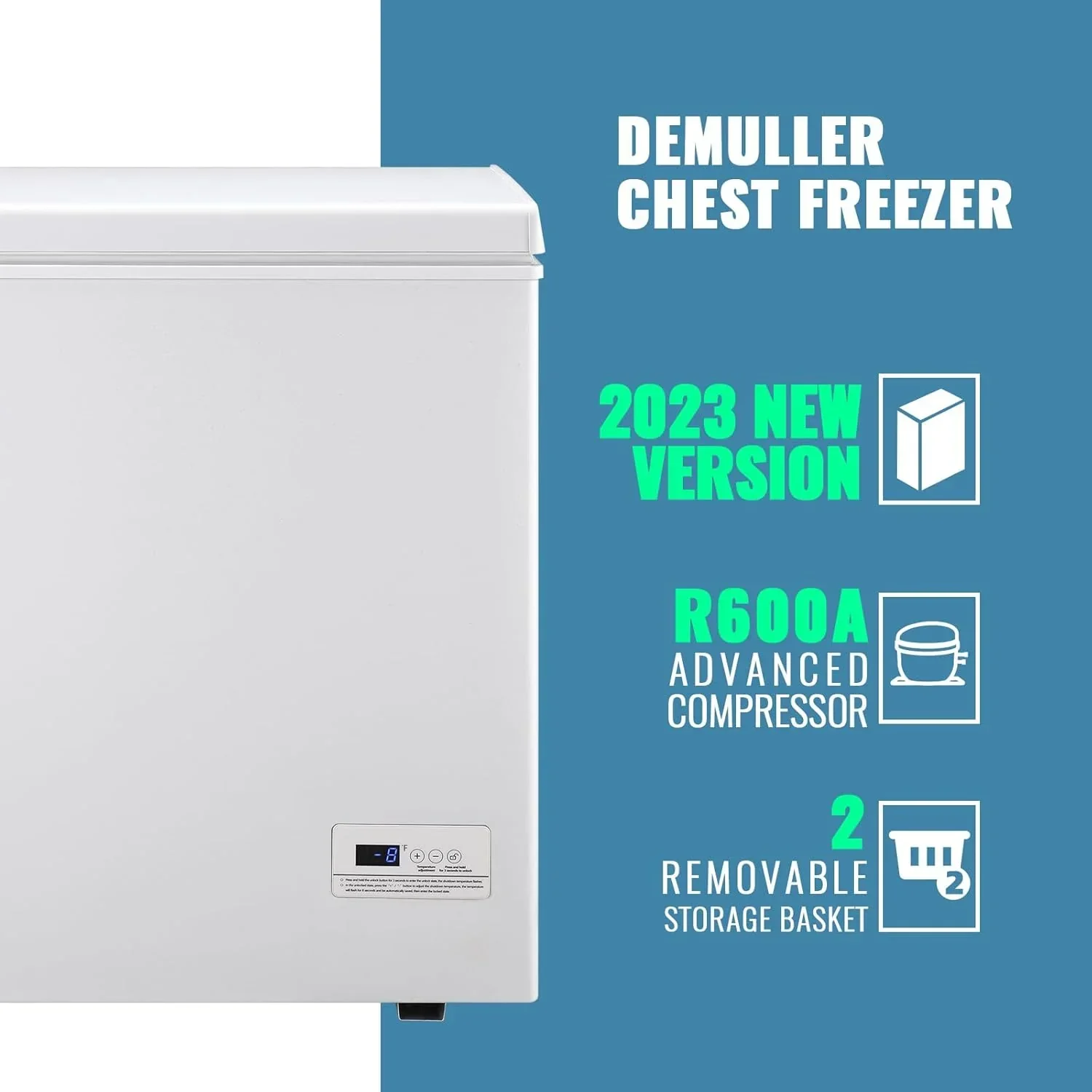 Chest Freezer 5.0Cubic Feet Deep Freezer Freestanding Freezers 2 Removable Stainless Steel Basket