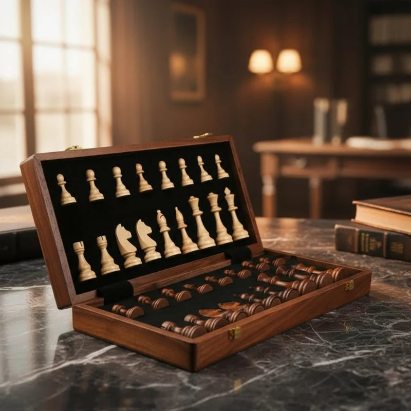 MASTERFOLD – Premium Schaakset van Hout met Duurzame Massief Houten Figuren