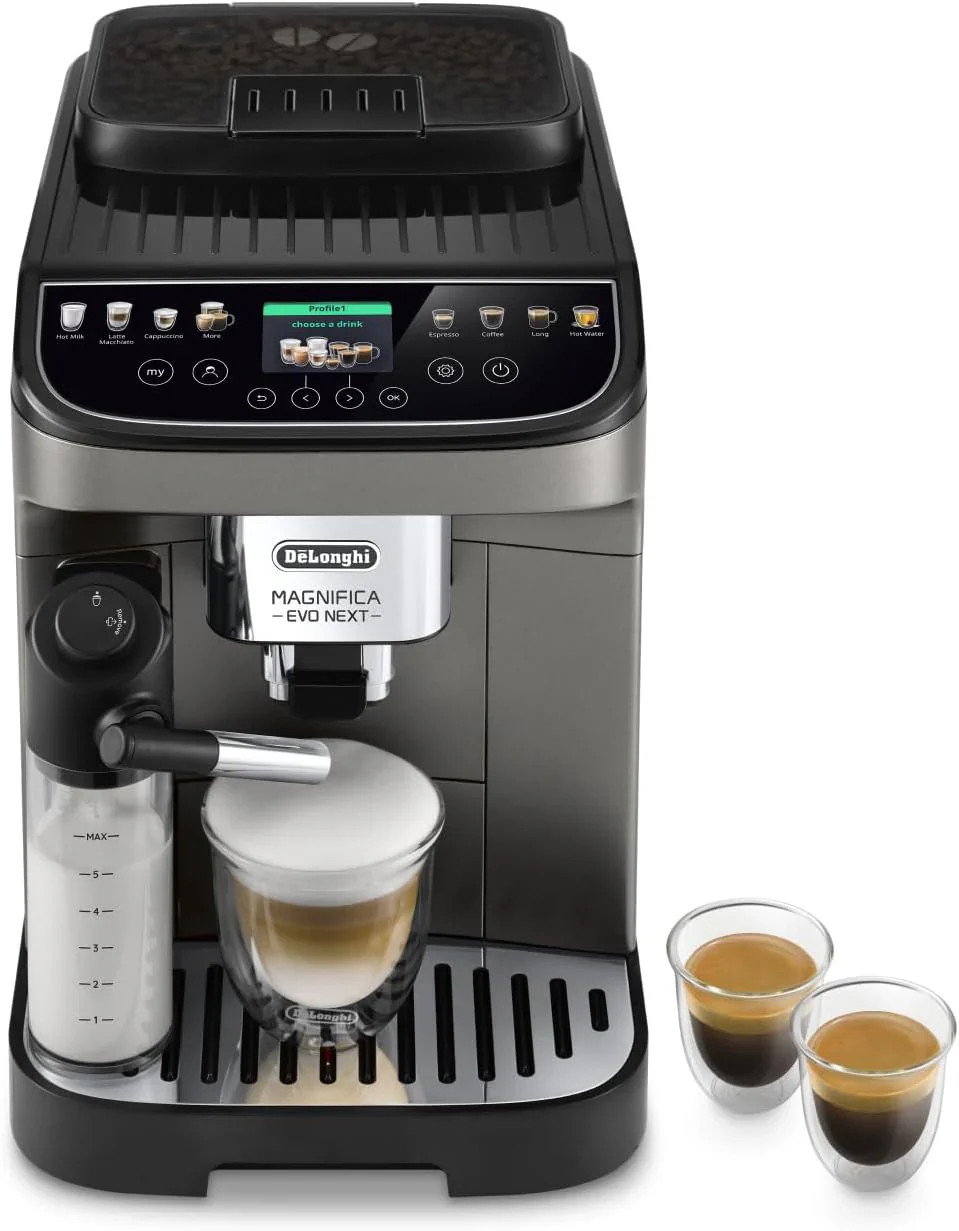 De'Longhi Magnifica Evo ECAM 292.81.B automata kávéfőző LatteCrema tejhabosító rendszerrel, 7 közvetlen választógomb a cappuccino, eszpresszó és további kávékülönlegességek elkészítéséhez, 2 csészés funkció, fekete