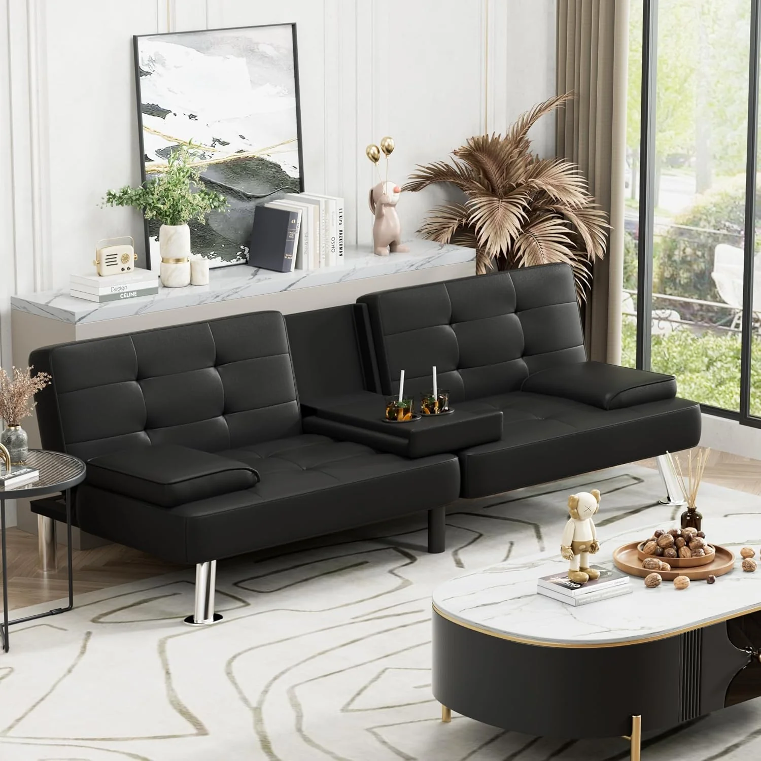 Homall Futon Sofa Bed Leather Futon Couch Removable Armrests Adjustable Recliner Sofa Bed