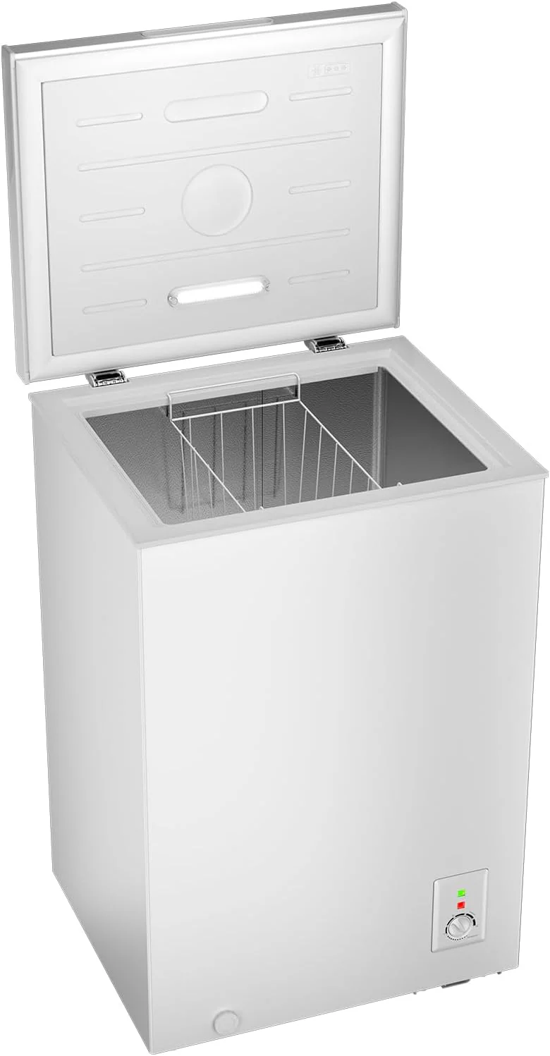 CHiQ FCF98DE Congelatore a pozzetto 99 L, 54,5 x 47,6 x 83,5 cm, congelamento 4 stelle, controllo termostatico, cestello in filo, porta bilanciata, silenzioso, bianco