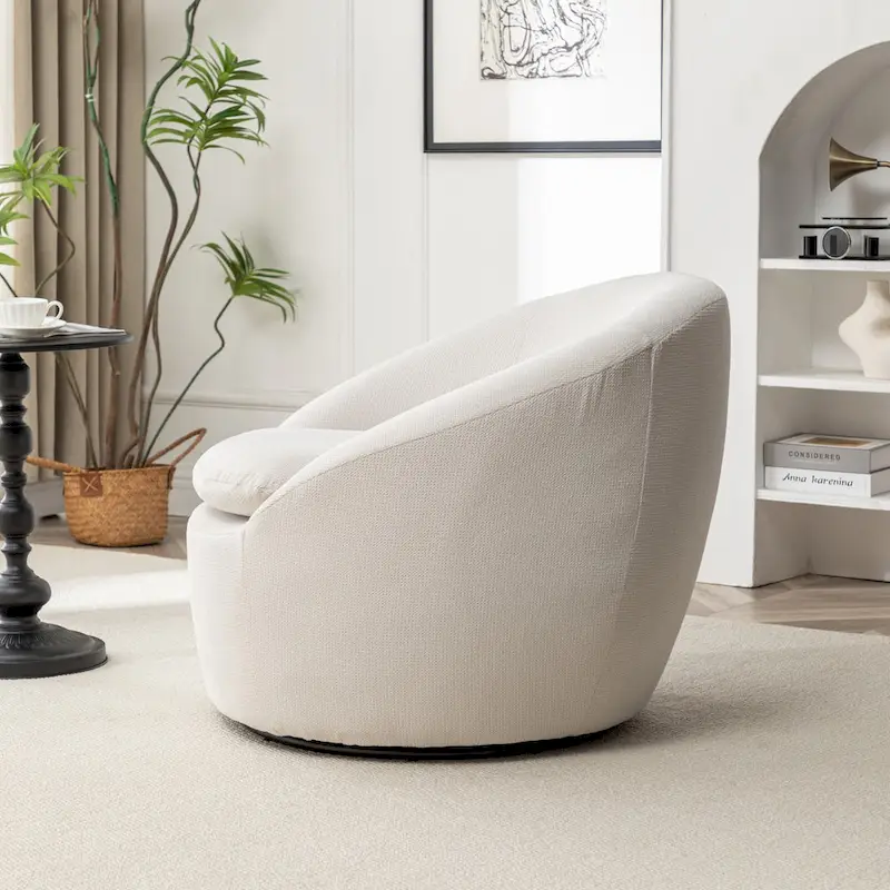 Swivel Barrel Chair - 360° Rotation - Boucle Fabric