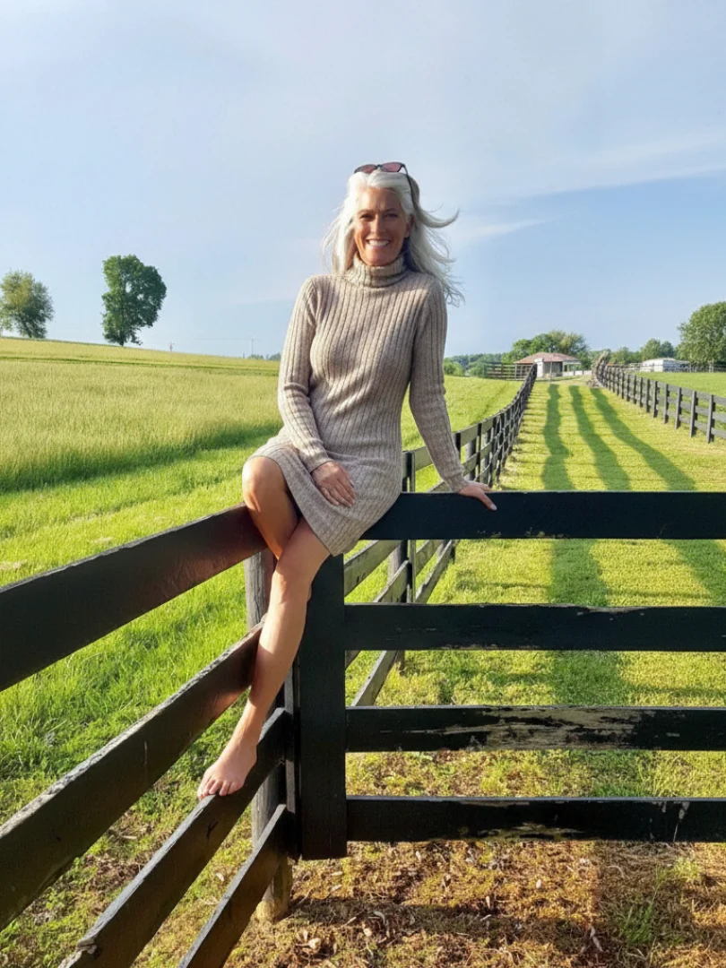 Women��s Ribbed Knit Turtleneck Dress Relaxed Fit Above Knee Length