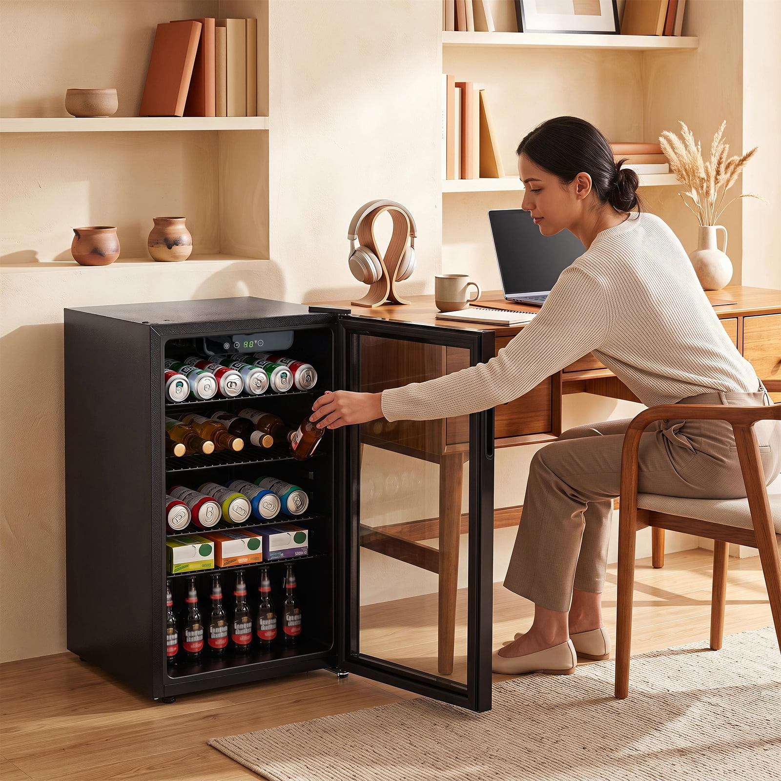 Gymax 120 Can Beverage Refrigerator Beer Wine Soda Drink Cooler Mini Fridge Glass Door