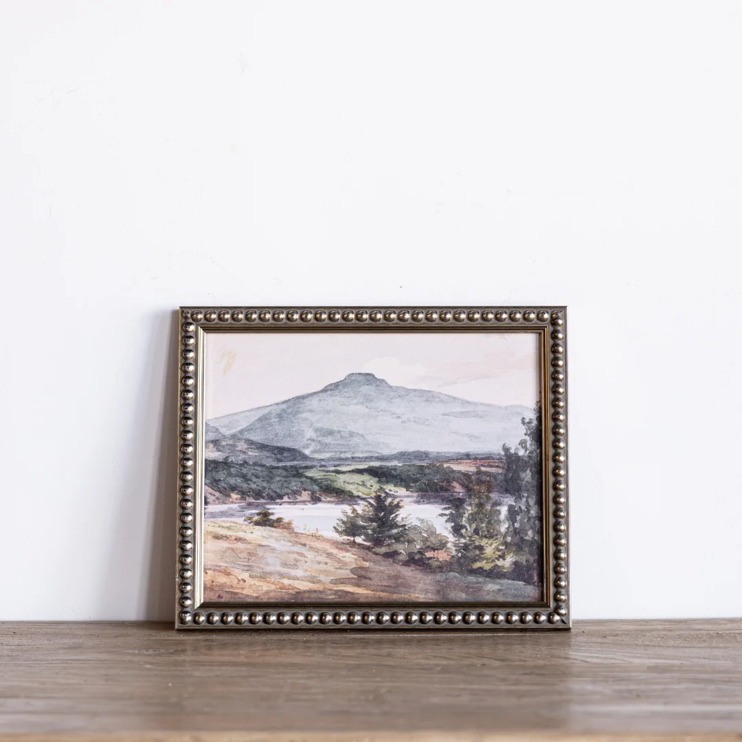 Vintage Watercolor Mountain Landscape Silver Framed Art