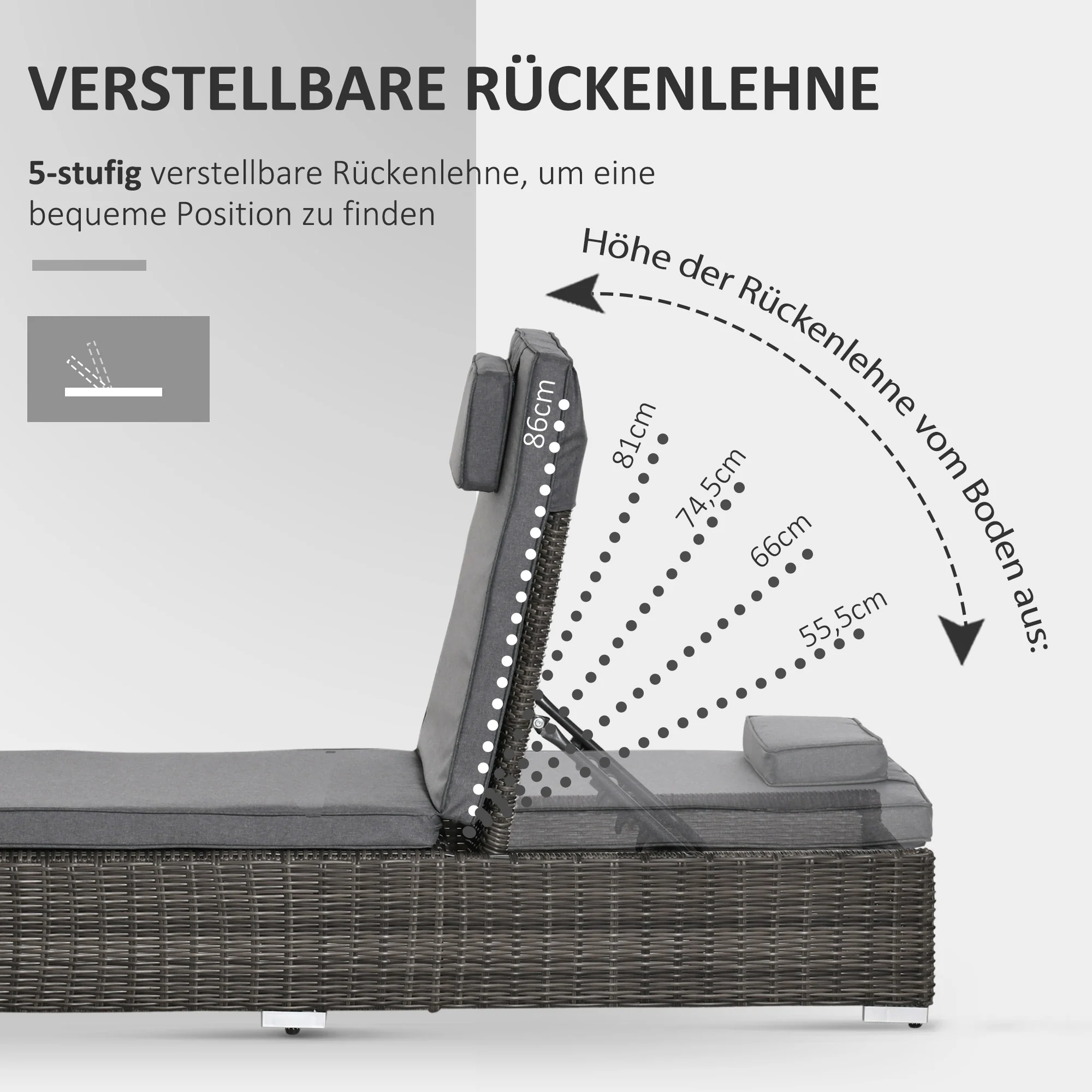 Outsunny poly rotan ligstoel met bijzettafel verstelbaar 60 x 195 x 86 cm
