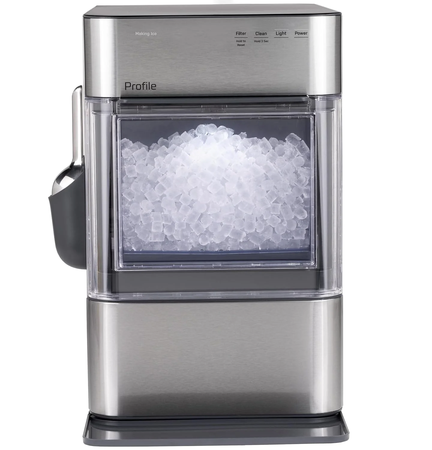 GE Profile Opal 2.0 Ultra Nugget Ice Maker with Scale Inhibiting Filter, Scoop Included, 38 lbs in 24 Hours, Pellet Ice Machine with WiFi & Smart Connected, Stainless Steel