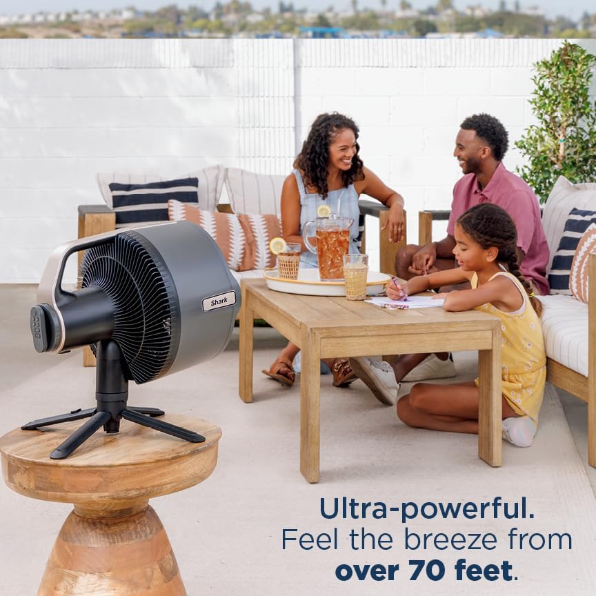 Shark FlexBreeze Pro Ventilatore Nebulizzatore – Interno ed Esterno, Nebulizzatore Integrato, Base da Tavolo, con Filo o Senza Filo, Fino a 24 Ore di Batteria, Oscillante, Antracite, FA302 (Versione 2025)