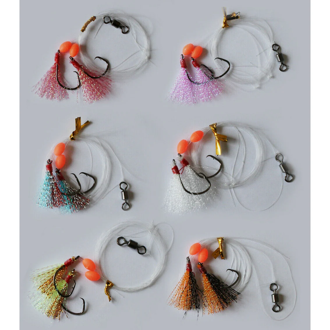 6 x Custom Designed Whiting Flasher Rigs In Different Colours Size #2 Fishing Hooks