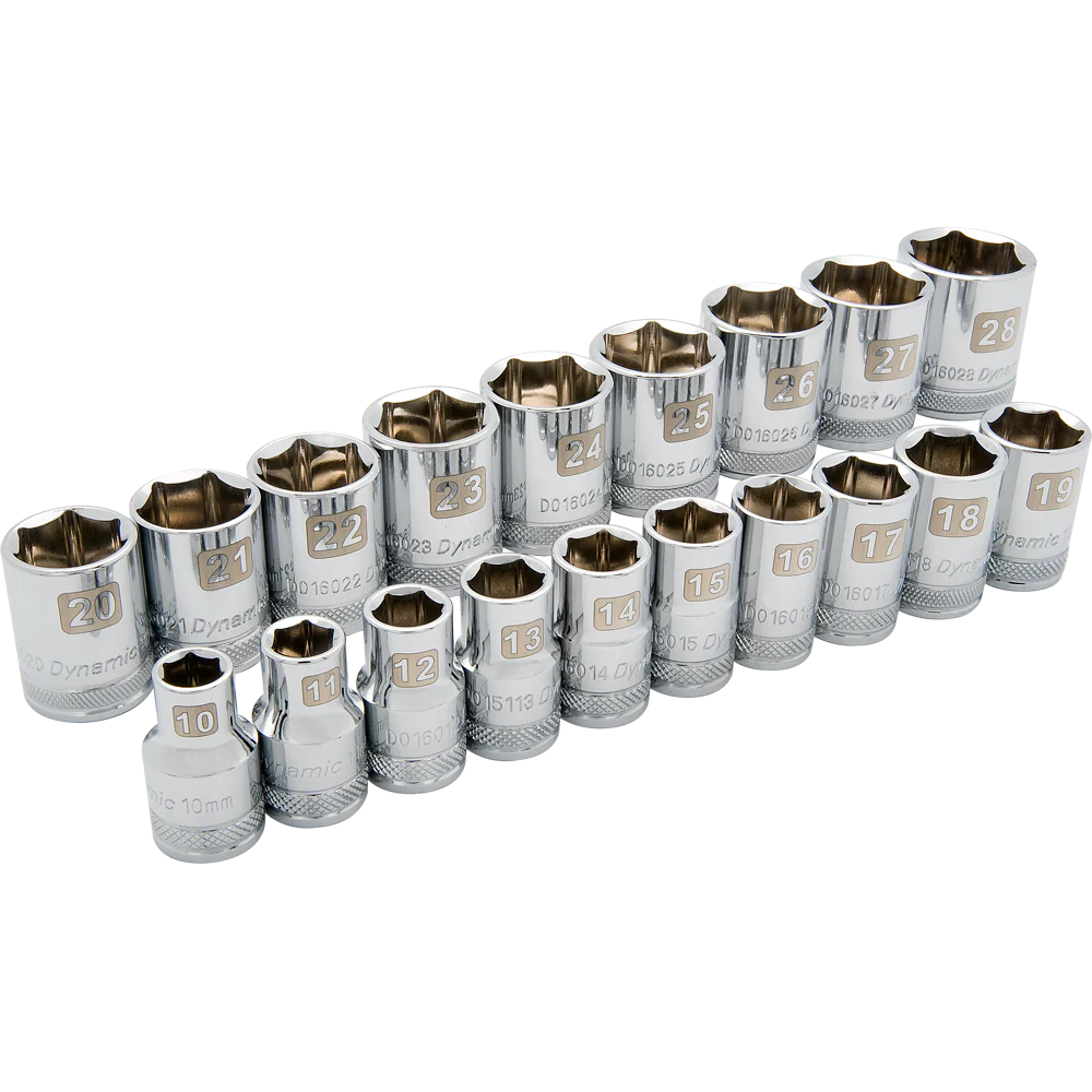 Dynamic D018004  ~  1/2 Inch Drive 19 Pc 6 Point Std Met Socket