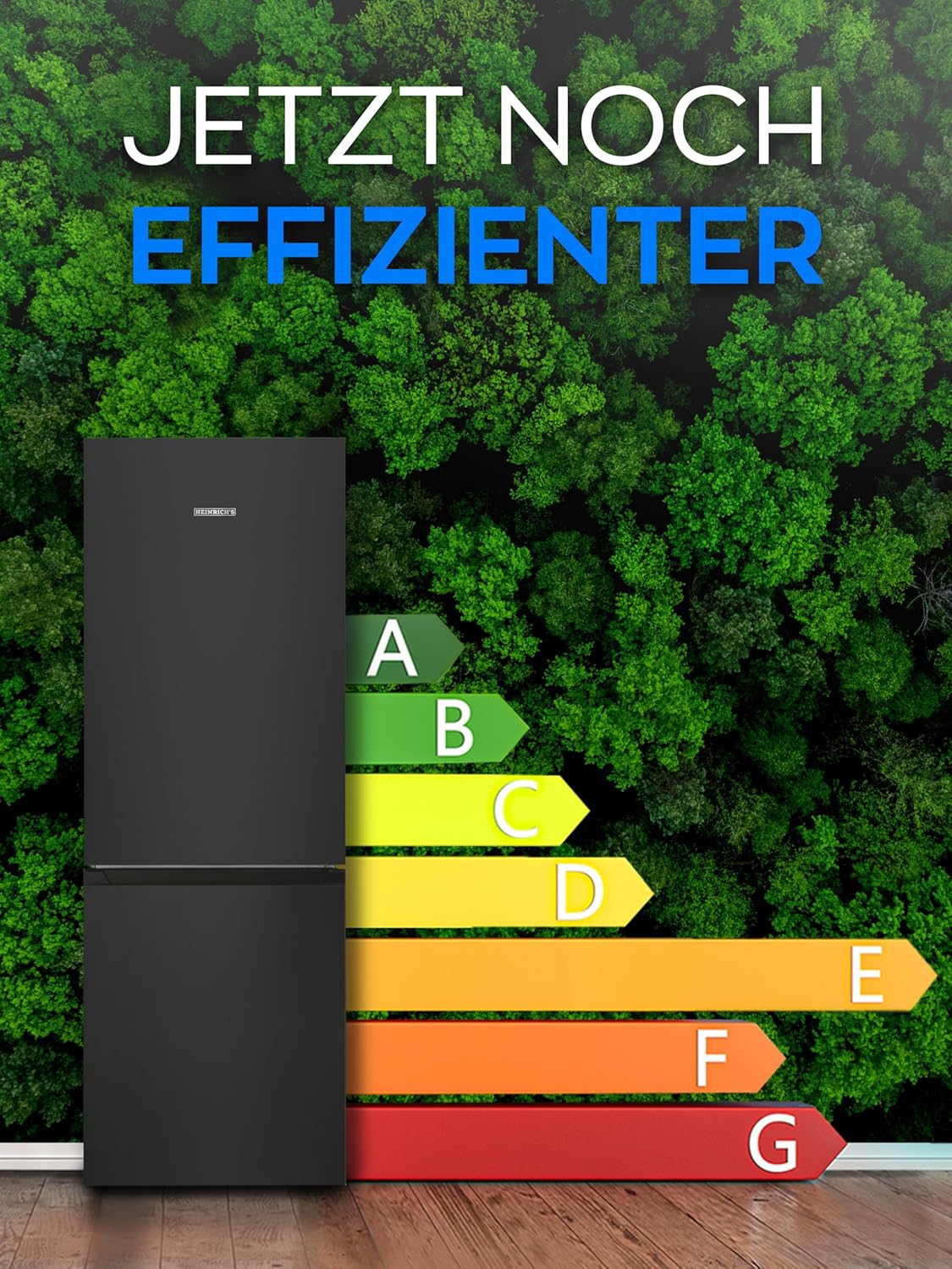 Heinrich´s Kühlgefrierkombination 175Liter, Kühlvolumen 122L, Gefrierfach 53L,LED Innenraumbeleuchtung, Kühlschrank Türanschlag wechselbar, leise 39dB,große Tiefkühlboxen, 7 Temperaturstufen, schwarz