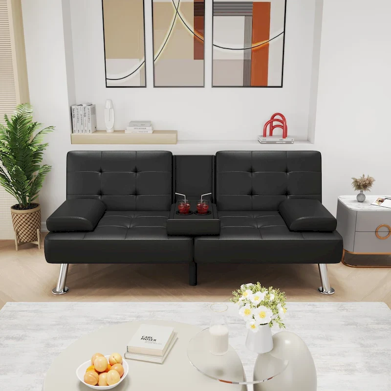 Homall Futon Sofa Bed Convertible Lounge Couch Sofa with Cupholders & Pillows
