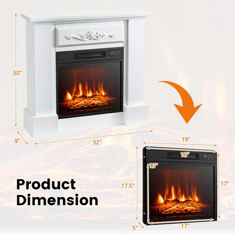 32Quot Solid Electric Fireplace With Mantel 1400W Freestanding Mantel Fireplace Heater With Remote Control Thermostat 6H Timer