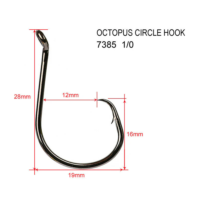 100 x #1/0 Chemically Sharpened Octopus Circle Hooks Fishing Tackle