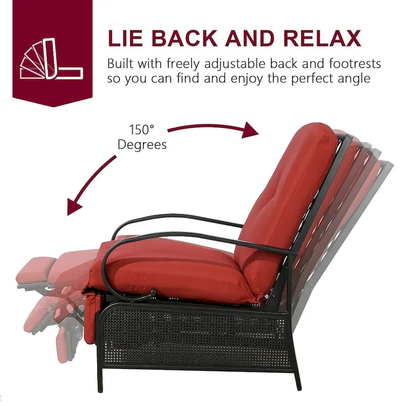 Adjustable Recliner Lounge Chair Patio Lounge Sofa with Cushion - 38 (D) x 26.5 (W) x 38.5 (H) INCH