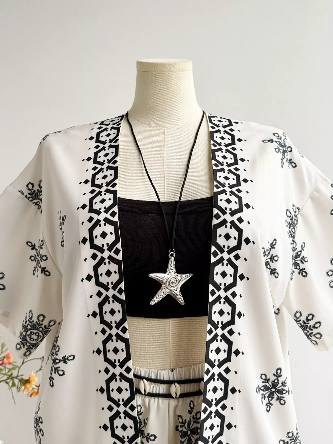 Plus Size Printed Open Front Cardigan and Shorts Set