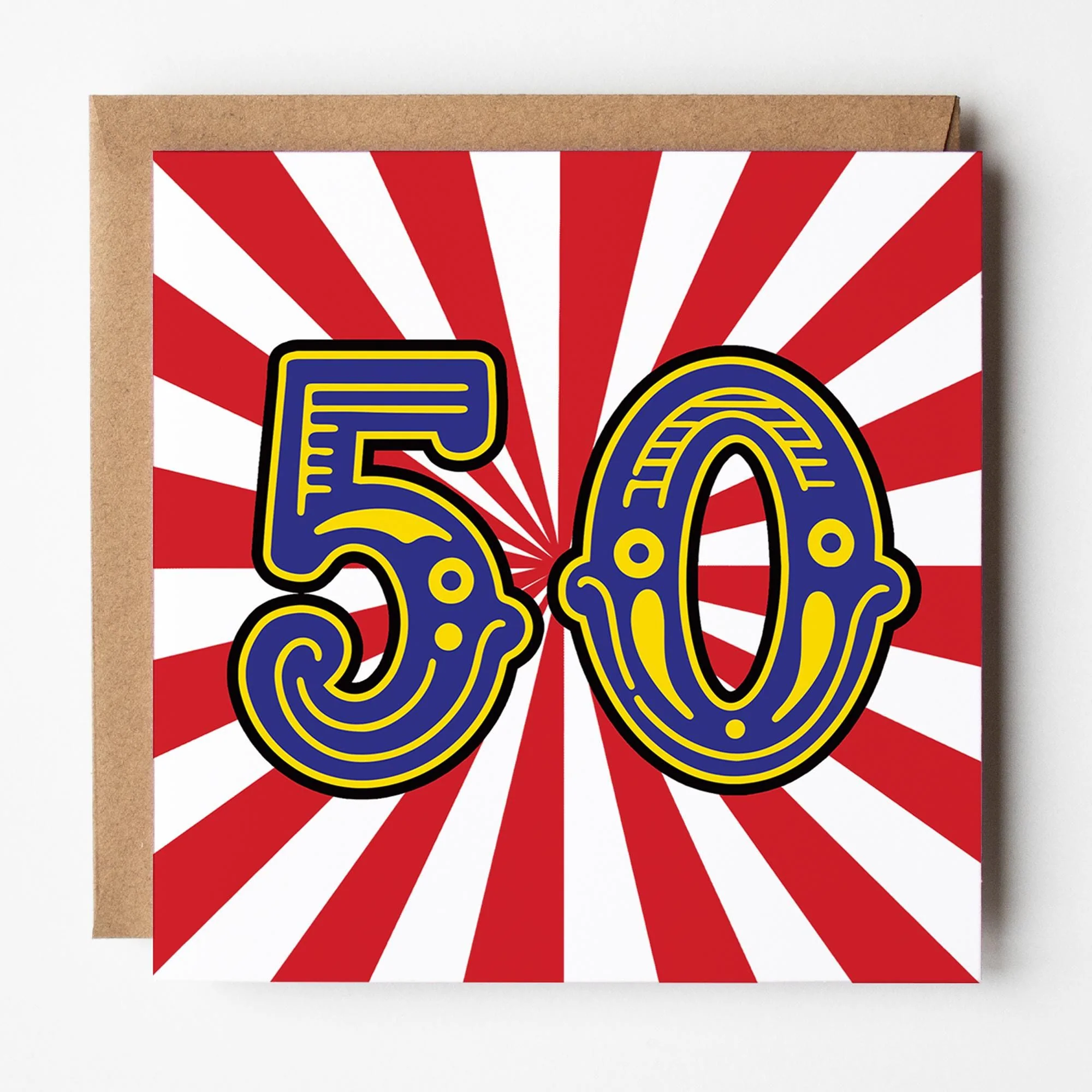 50th Birthday Card:  Circus Theme with Kraft Envelope