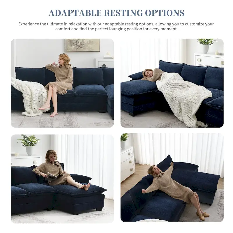 Modern 5-Seat L-Shaped Cloud Sleeper Sofa Couch with Chaise Lounge with Double Seat Cushions