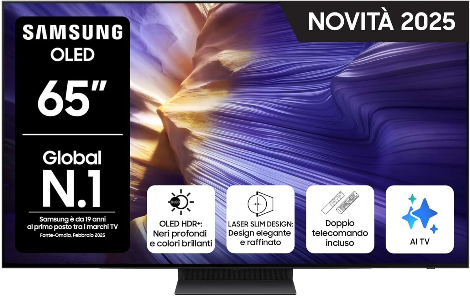 Samsung Smart TV 65'' QE65S94FATXZT OLED 4K, NQ4 AI Gen3 Processor, 4K AI Upscaling Pro, Motion Xcelerator 144Hz, Dolby Atmos & OTS Lite, Slim Design, 2025