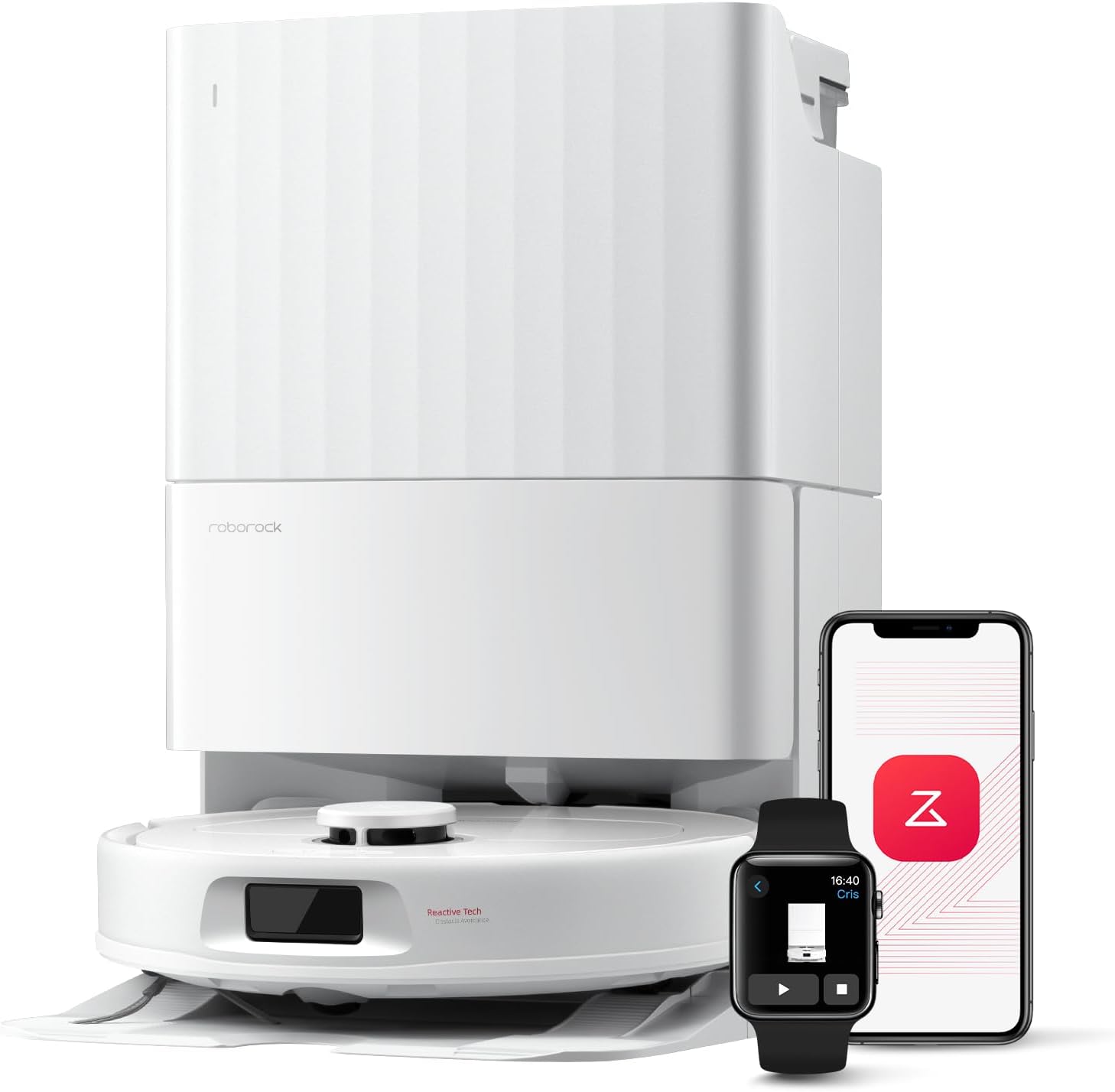 roborock QV 35A Aspirateur Robot Laveur, 8000Pa HyperForce, Station Multifonctionnelle, Serpillière Rotative 200 TR/Min & Relevable 10mm, Anti-enchevêtrement, Évitement d'obstacles, Cartographie, APP