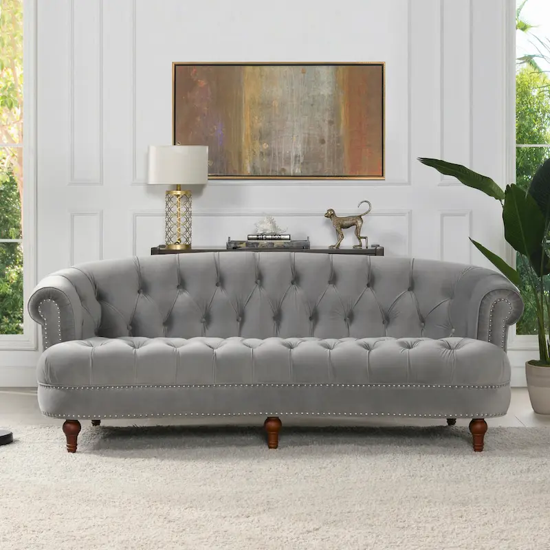 La Rosa 84 Mid-Century Modern Velvet Upholstered Chesterfield Tufted Sofa