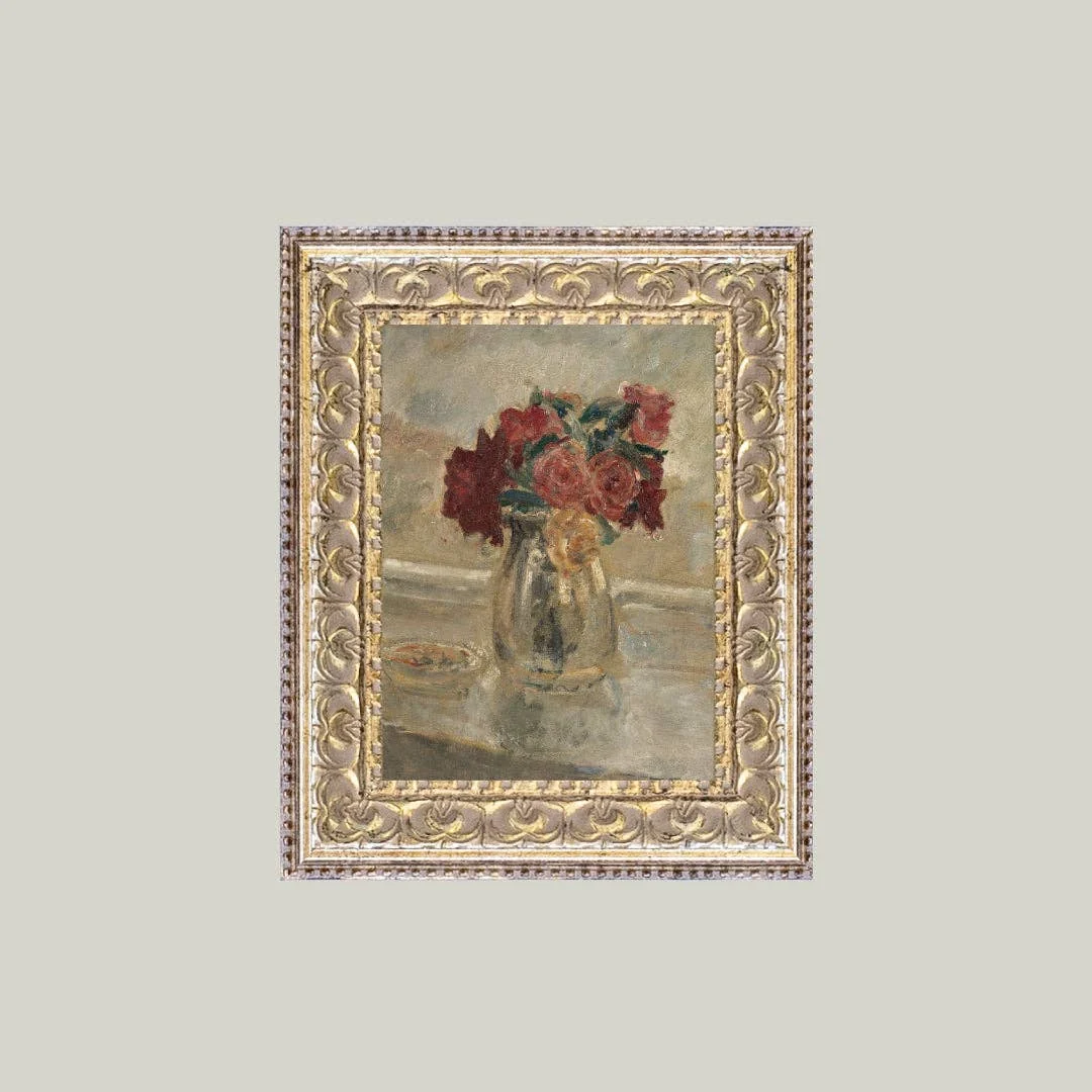 Valentine Rose Vase Framed Antique Inspired Art