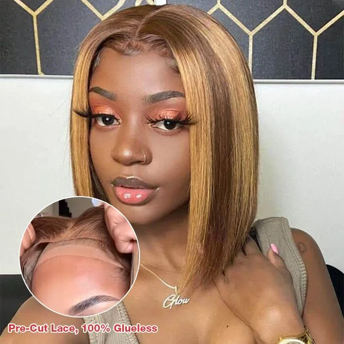 Wear & Go Bob Wig #P4/27 Highlight Wig Pre Cut HD 8x5 Lace Front Glueless Human Hair Wigs Beginner Friendly