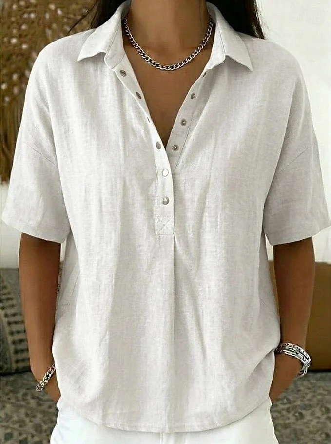 Women��s White Blouse Classic Button-Up Design