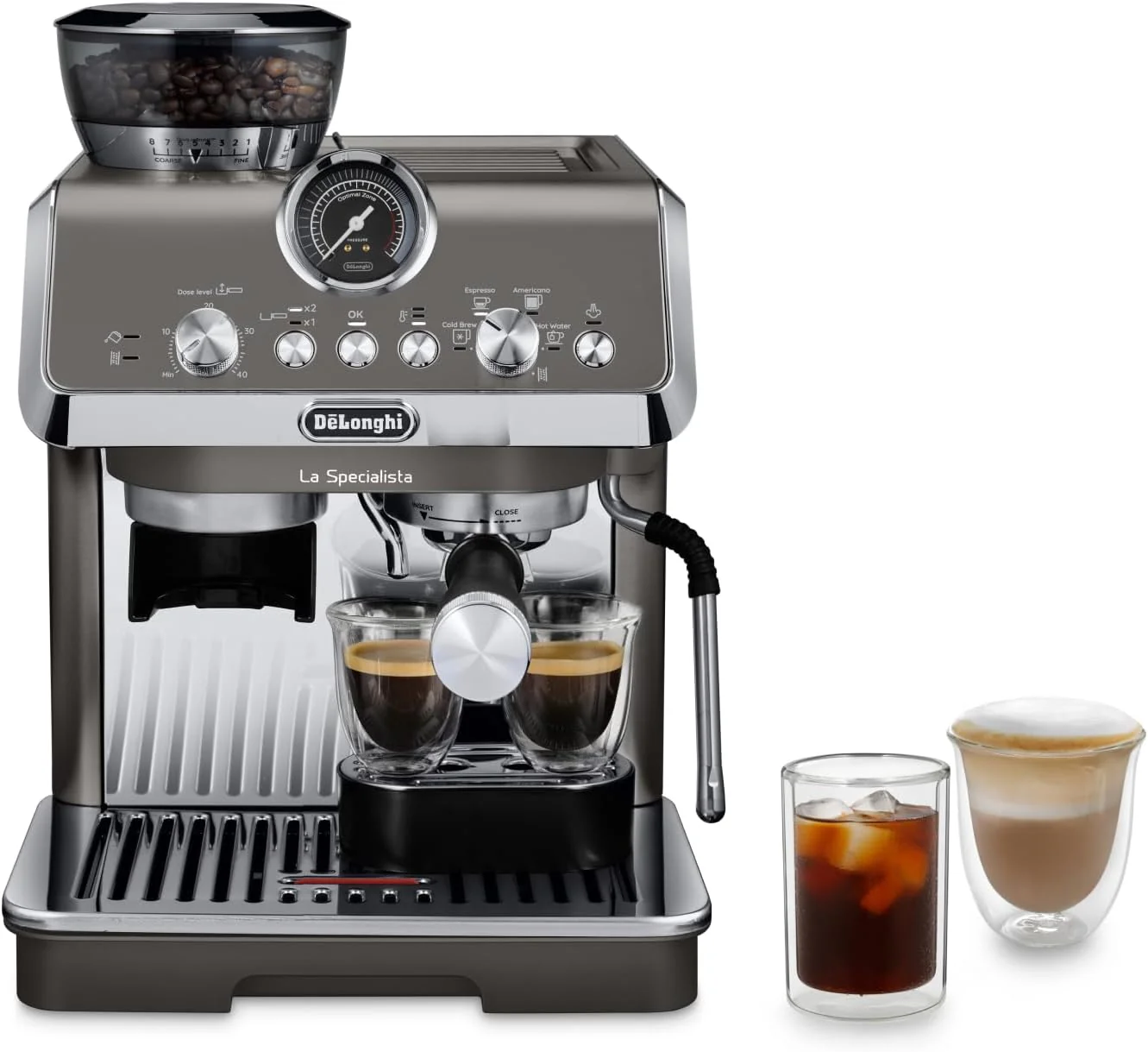 De'Longhi La Specialista Arte EC9155. MB Machine met zeven dragers, espressomachine met molen, 8 malingen, 15 bar, 3 temperaturen, melkopschuimmondstuk, 1300 W, tank van 1,5 l, roestvrij staal/zwart incl. barista-kit