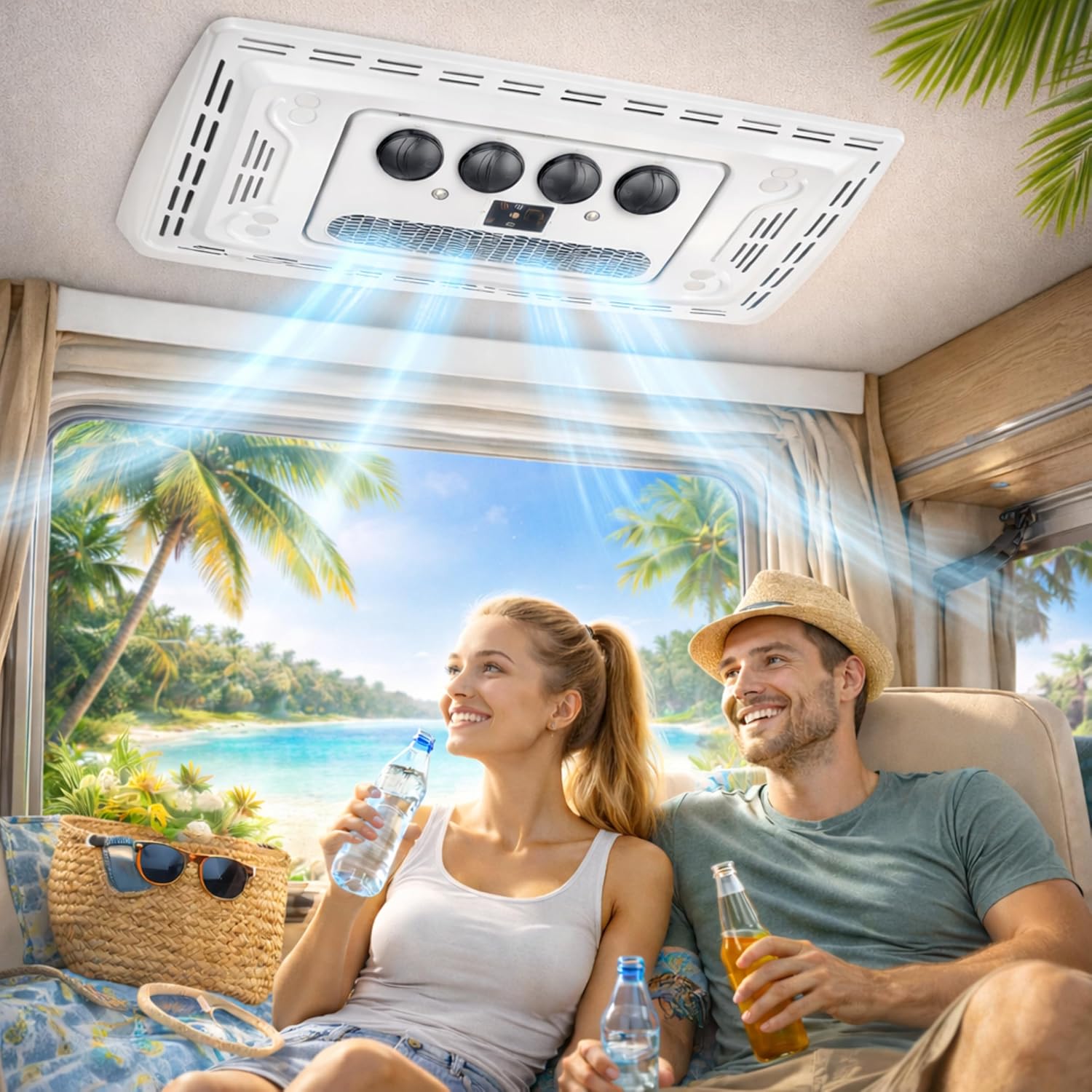 Dach-Klimaanlage Standklimaanlage 12V StandHeiz für Wohnmobil Camper Van | Elektrische 12V Parkplatz Klimaanlage zur Dachmontage | Leise Fahrzeug Klimaanlage mit Fernbedienung