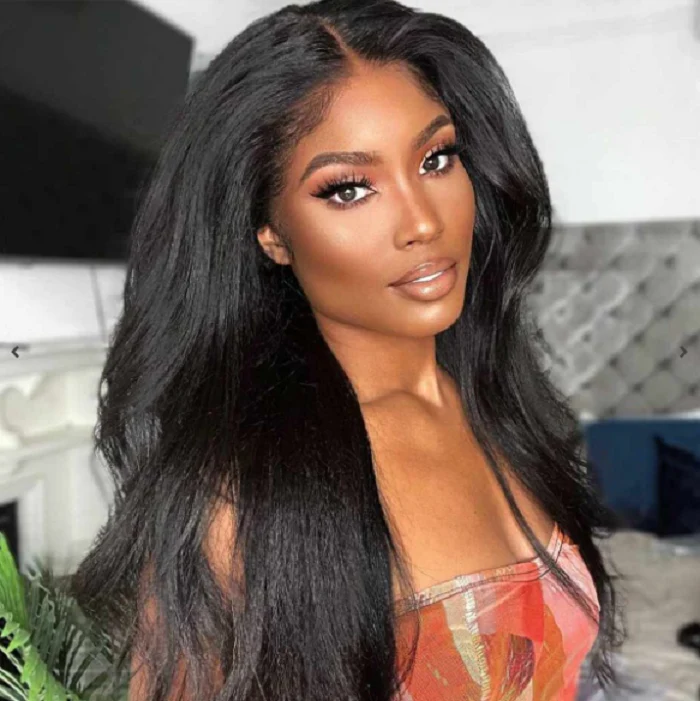Kinky Straight Wig 13x4 Invisible Lace Front Human Hair Wigs For Women Pre Plucked With Baby Hair 100% Real Human Hair Can Be Colored and Bleached