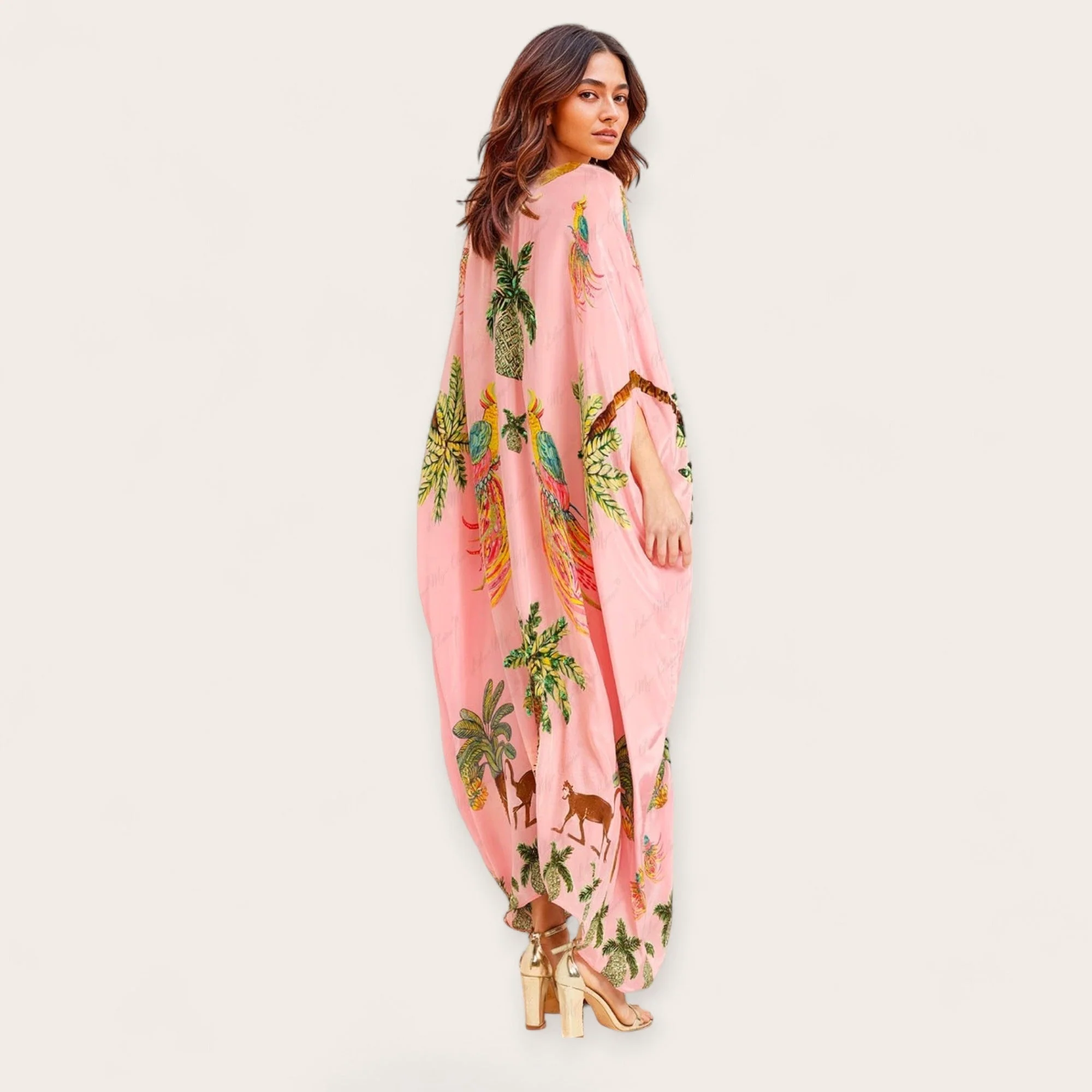 Women��s Tropical Print Kaftan Dress Loose-Fitting Summer Style