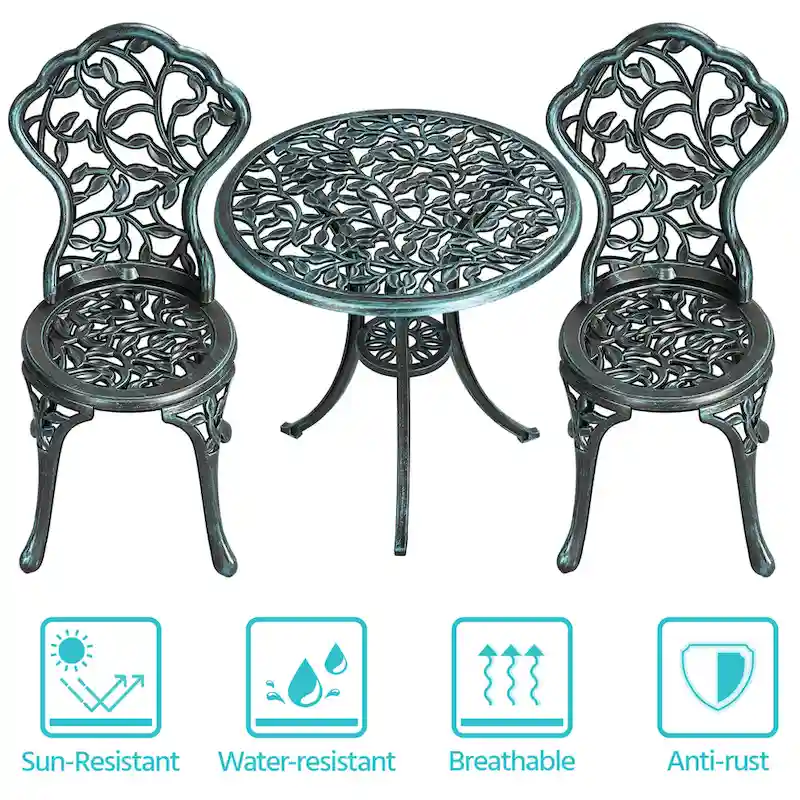 Yaheetech 3-Piece Aluminum Patio Bistro Table Set Antique Chair Sets