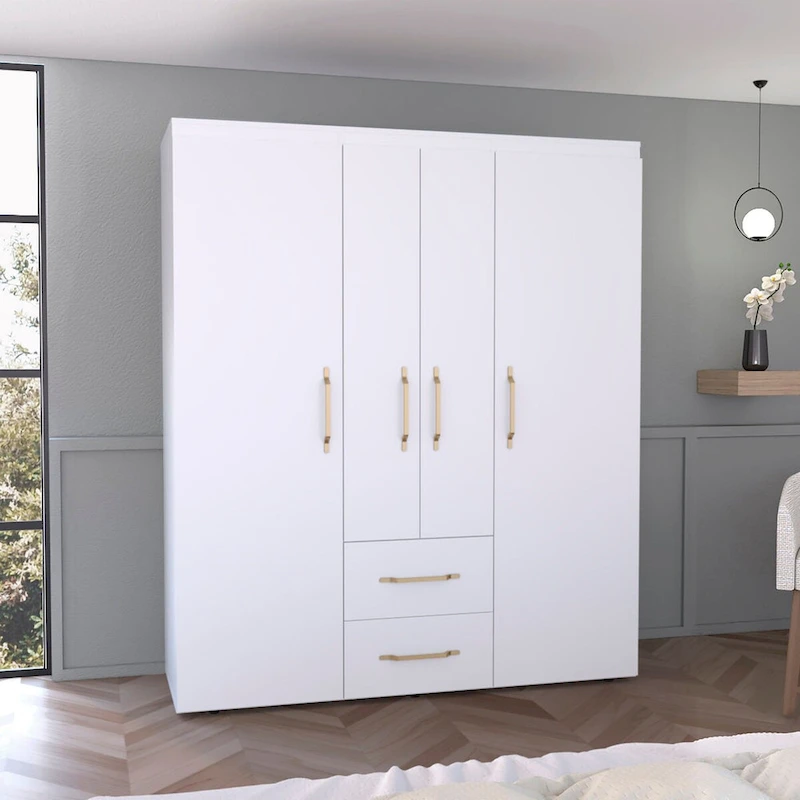 Bariloche Armoire with Hanging Rods, Shelves, 2 Drawers
