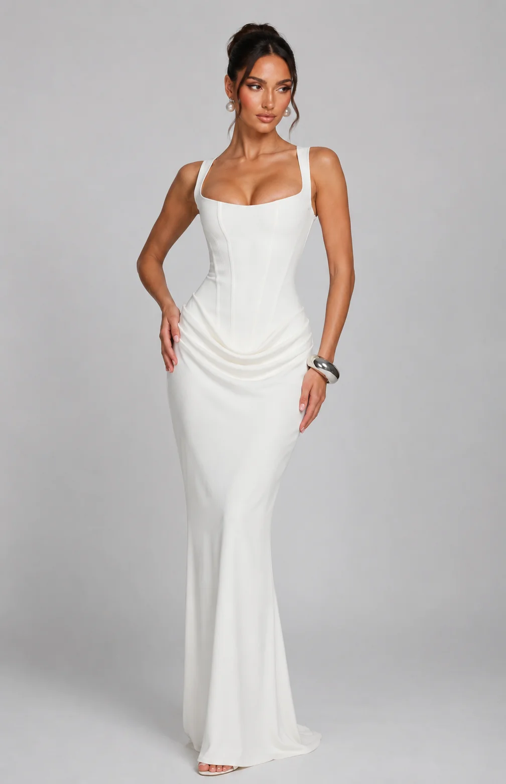 Womena??s Maxi Dress Elegant Square Neck Corset Fishtail Design
