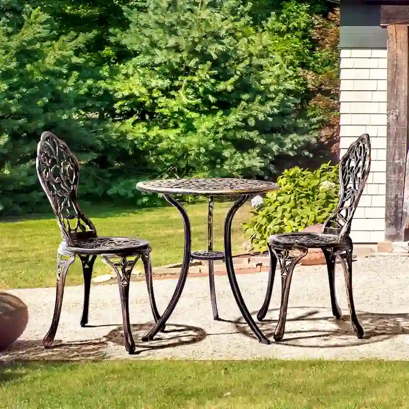 Yaheetech 3-Piece Aluminum Patio Bistro Table Set Antique Chair Sets