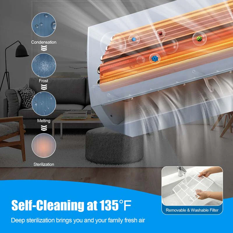 9000 Btu 17 Seer2 Mini Split Air Conditioner Amp Heater Ductless Inverter System 208 230V Wall Mounted Ac Unit With Heat Pump