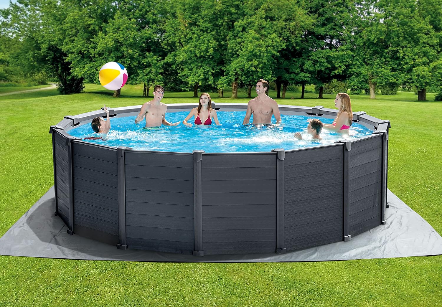 Intex Schwimmbad Ø 478 x 124 cm Gestellbecken Set Graphit