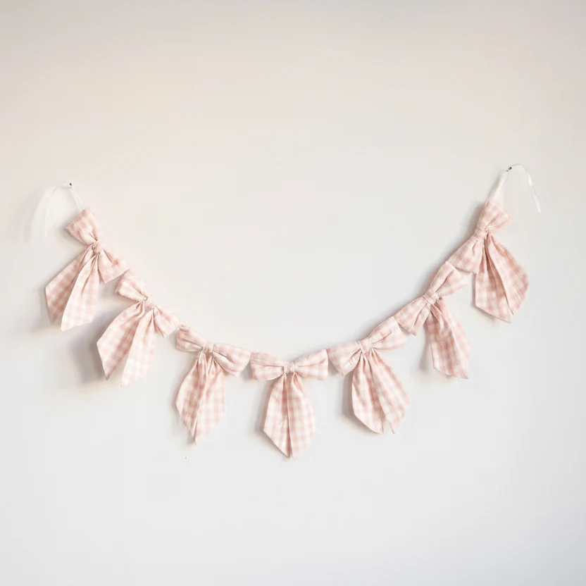 Pink Gingham Fabric Bow Garland