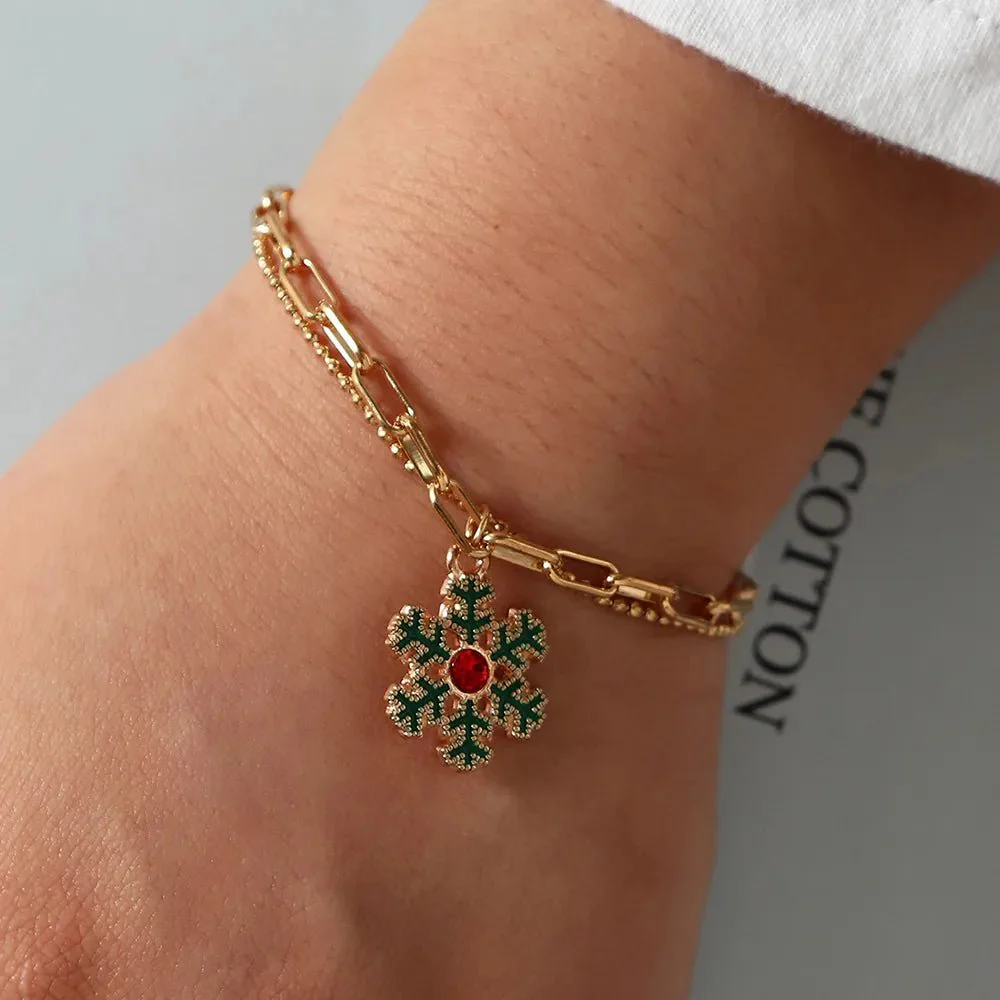 JINGLITE – Verstelbare, vergulde, feestelijke charms-armband voor de kerstsfeer