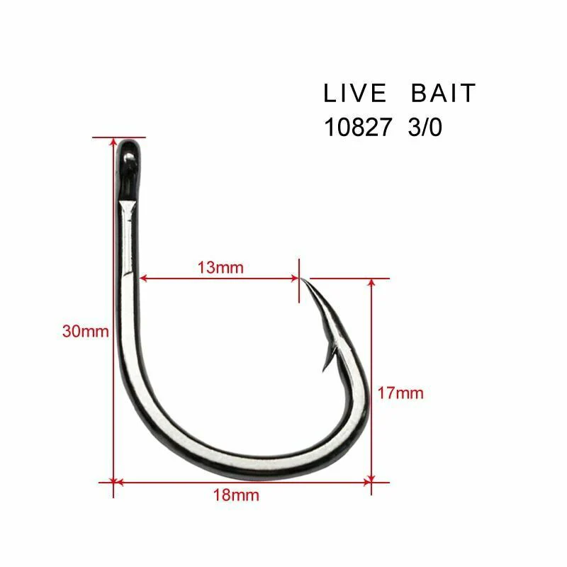 20Pcs Chemically Sharpened 4X Strong Live Bait Hooks Size 3/0 Fishing Tackle
