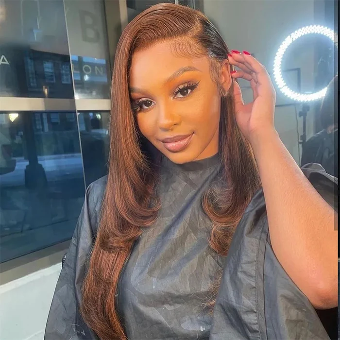 Chocolate Brown Colored Layered Cut 13*6 HD Lace Front Wigs With Pre-plucked Hairline Human Hair Wigs